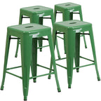4 Pack 24 H Backless Metal Indoor-Outdoor Counter Height Stool w/Square Seat