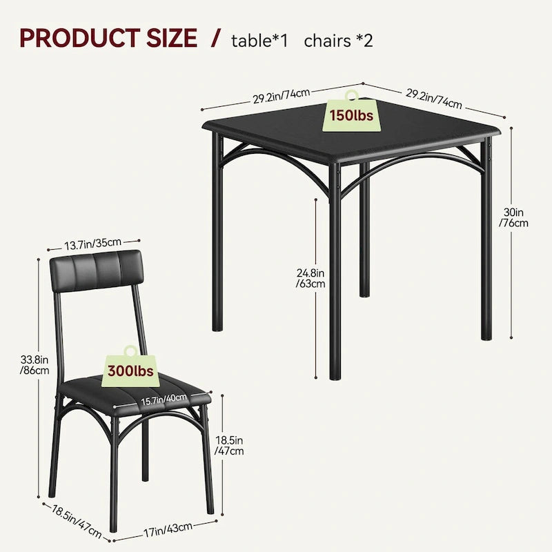 Dining Table Set for 2, Kitchen Table with Upholstered Chairs for 2