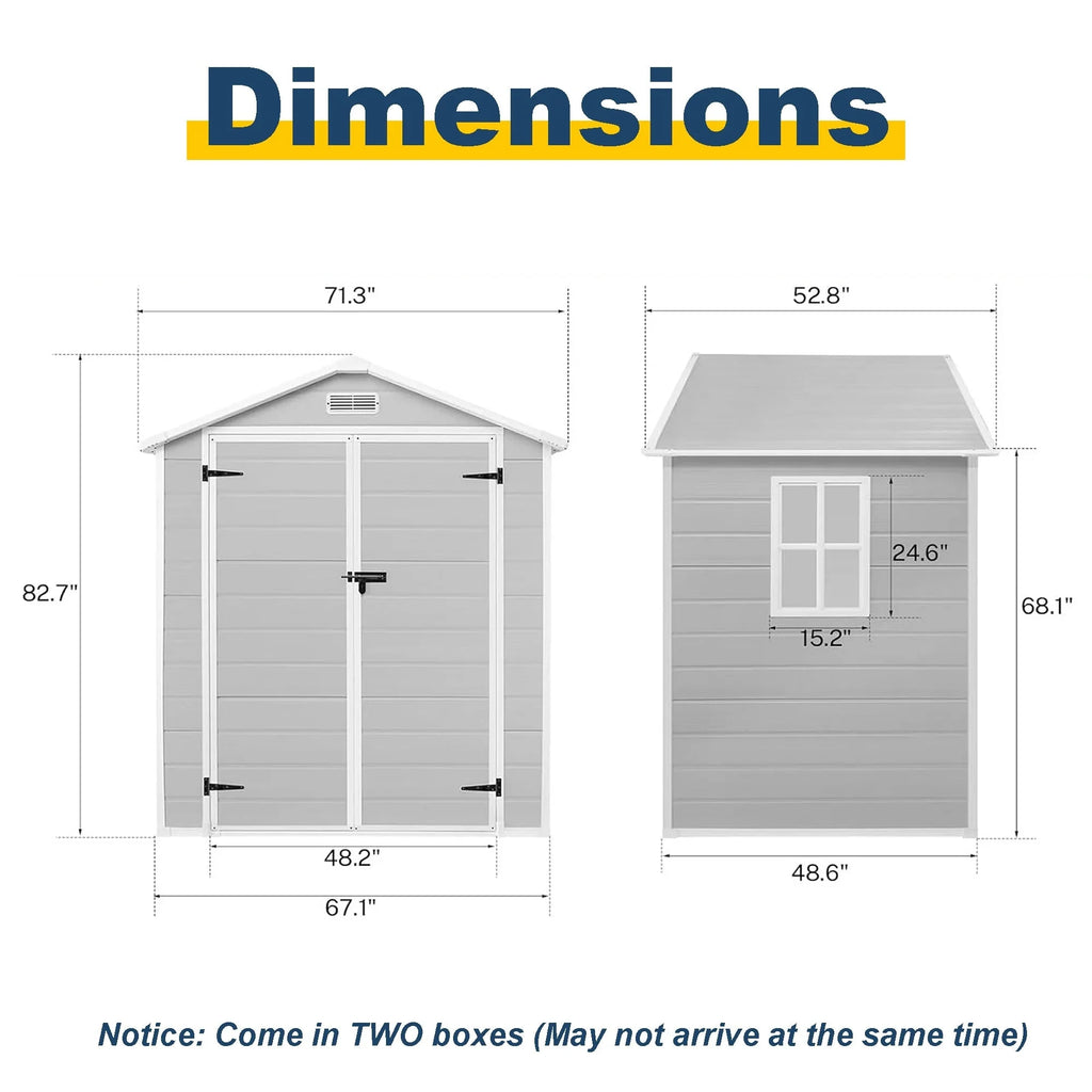 6 ft x 4 ft/6 ft x 8 ft/8 ft x 6 ft/8 ft x 10 ft All-Weather Resin Outdoor Plastic Storage Shed w/Floor, Spire Tool Shed
