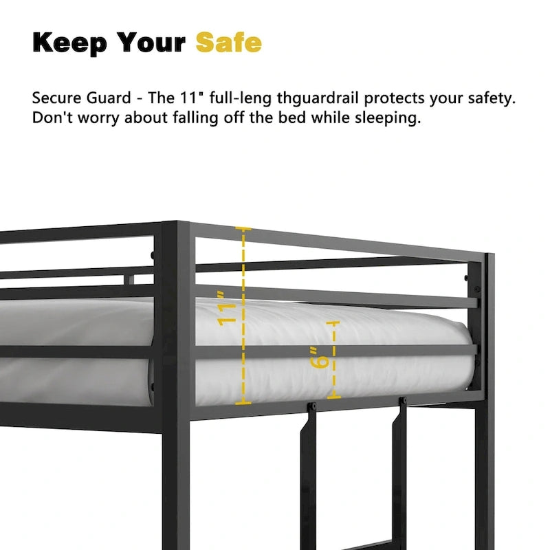 Sturdy Twin over Twin Bunk Bed Metal Black for and Adult, Low Profile Twin over twin bunk bed with Ladder and Guardrails