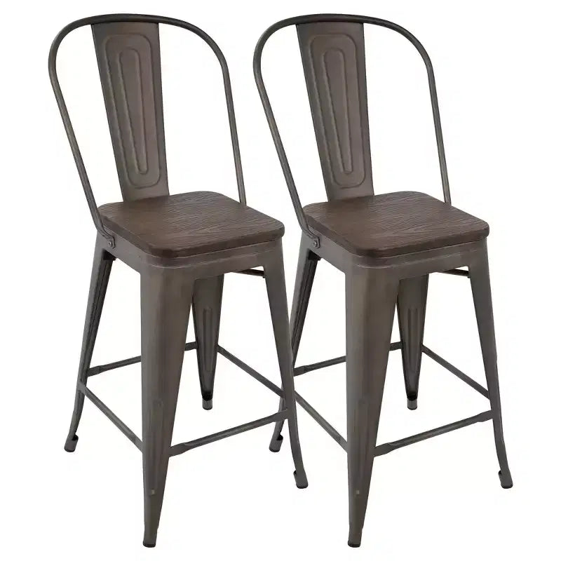 Set of 2 24 Oregon Industrial High Back Counter Height Barstools - LumiSource