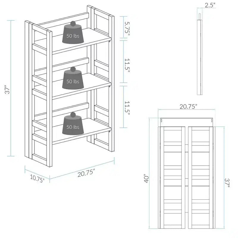37 Folding Student Bookcase - Flora Home