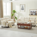Set of 3 Chenille Sofa Set for Living Room, Button-Tufted & Nailhead Upholstery, Solid Rubberwood Legs