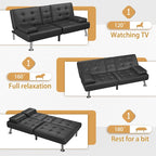 Homall Futon Sofa Bed Convertible Lounge Couch Sofa with Cupholders & Pillows