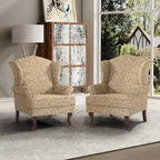 2 fauteuils d'appoint à dossier haut traditionnels, revêtus de tissu