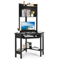 Triangle Corner Desk with Hutch - Bookshelves - Keyboard Tray - Black/White