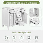 Bathroom Vanity with Ceramic Basin, Two Cabinets and Five Drawers