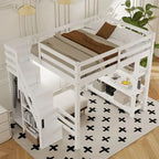 Full/Twin Loft Bed with Storage Stairs - Shelves, Wardrobe & LED Light, Space-Saving Design