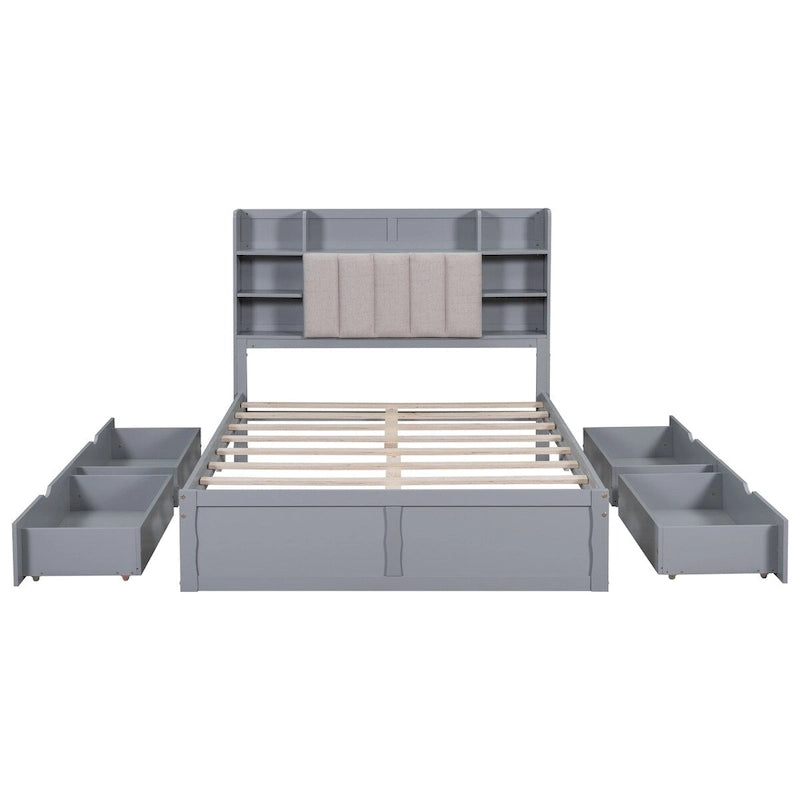 Cadre de lit avec 4 tiroirs de rangement portables sous le lit