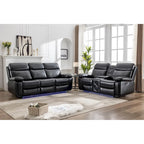 Power Reclining Sofa with Wireless Charger,Reading Light,LED Light for Living Room,Faux Leather,AC/USB Port,Cup Holder,Black