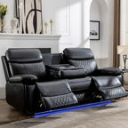Power Reclining Sofa with Wireless Charger,Reading Light,LED Light for Living Room,Faux Leather,AC/USB Port,Cup Holder,Black