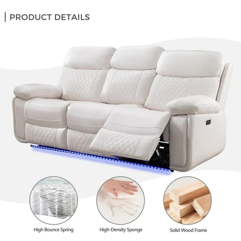 Power Reclining Sofa with Wireless Charger,Reading Light,LED Light for Living Room,Faux Leather,AC/USB Port,Cup Holder,Black