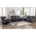 Power Reclining Sofa with Wireless Charger,Reading Light,LED Light for Living Room,Faux Leather,AC/USB Port,Cup Holder,Black