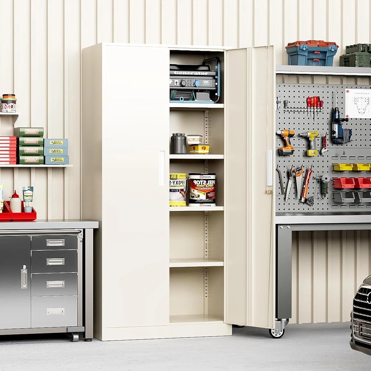 71 inch Garage Storage Cabinet Shelving Kitchen Pantry Locker with Adjustable Shelves for Office, Garage, Home, Pantry