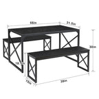 VECELO 3-pieces Dining Table with Bench, Dinning Room Table Set for 4-6, Kitchen Table with 2 Benches Dining Table Set