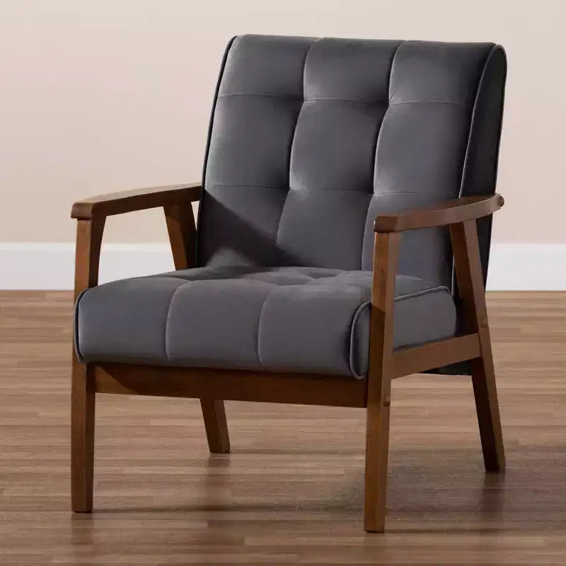 Asta Velvet Upholstered Wood Armchair - Baxton Studio
