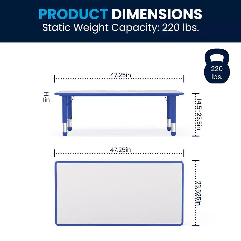 Ensemble Table d'activités rectangulaire en plastique réglable en hauteur Flash Furniture 23,625W x 47,25L avec 6 chaises