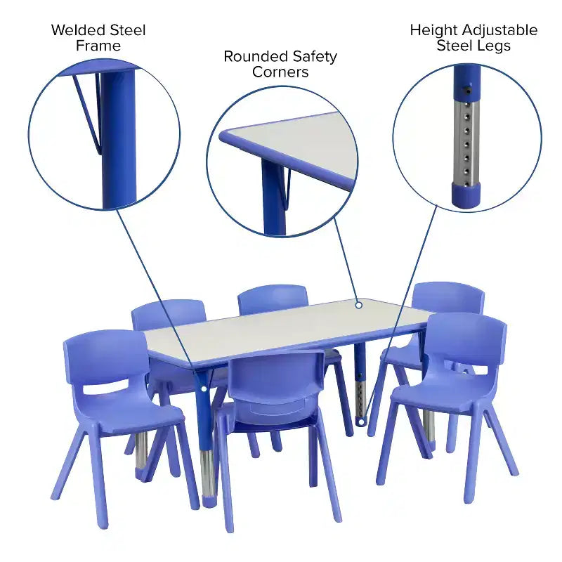 Ensemble Table d'activités rectangulaire en plastique réglable en hauteur Flash Furniture 23,625W x 47,25L avec 6 chaises