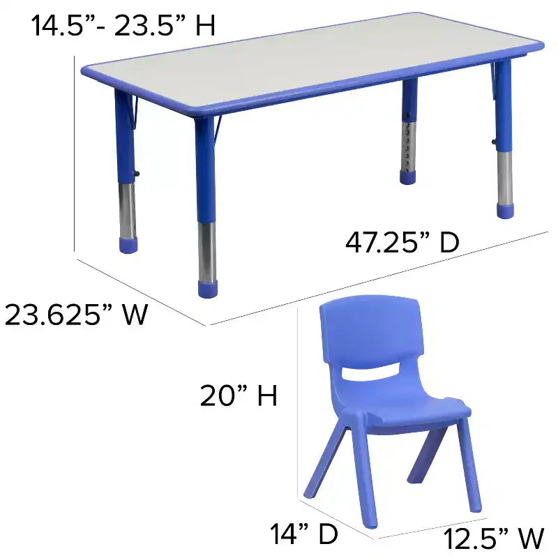 Ensemble Table d'activités rectangulaire en plastique réglable en hauteur Flash Furniture 23,625W x 47,25L avec 6 chaises