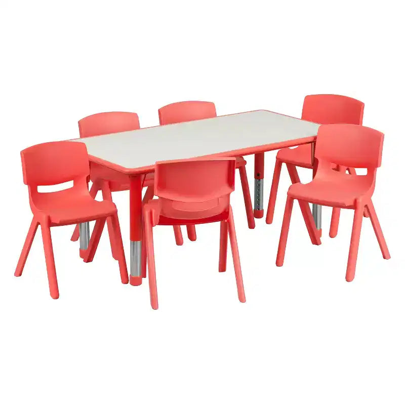 Ensemble Table d'activités rectangulaire en plastique réglable en hauteur Flash Furniture 23,625W x 47,25L avec 6 chaises