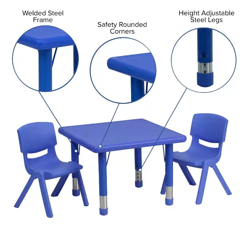 Flash Furniture 24 Square Plastic Height Adjustable Activity Table Set with 2 Chairs