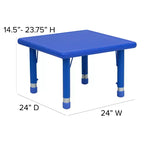 Flash Furniture 24 Square Plastic Height Adjustable Activity Table Set with 2 Chairs