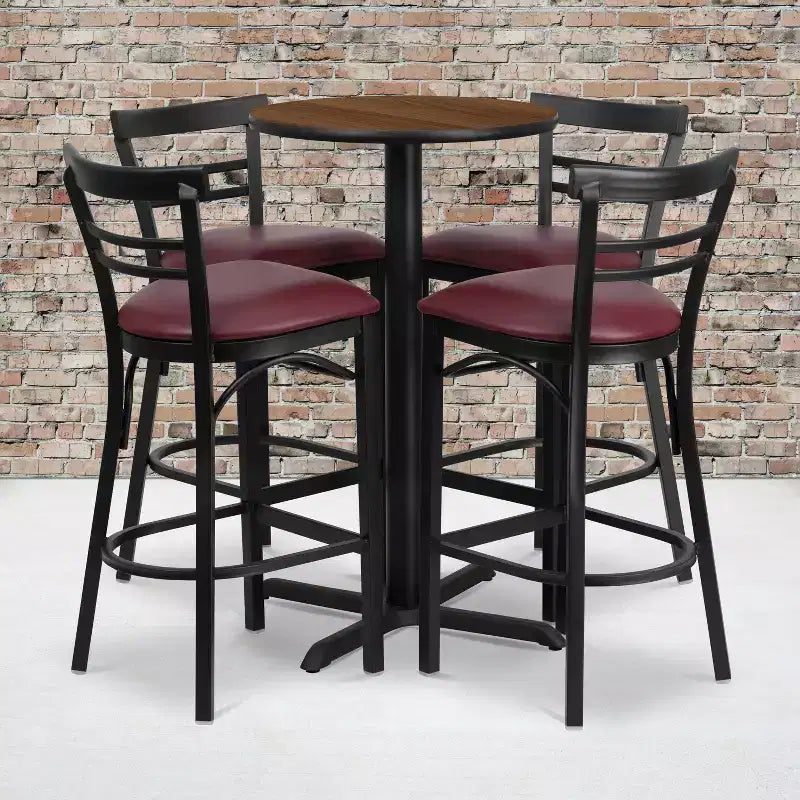 Flash Furniture 24'' Round Laminate Table Set with X-Base and 4 Two-Slat Ladder Back Metal Barstools