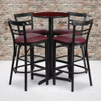 Flash Furniture 24'' Round Laminate Table Set with X-Base and 4 Two-Slat Ladder Back Metal Barstools