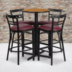 Flash Furniture 24'' Round Laminate Table Set with X-Base and 4 Two-Slat Ladder Back Metal Barstools