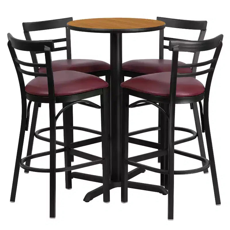 Flash Furniture 24'' Round Laminate Table Set with X-Base and 4 Two-Slat Ladder Back Metal Barstools