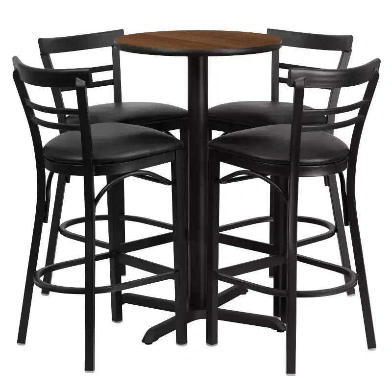 Flash Furniture 24'' Round Laminate Table Set with X-Base and 4 Two-Slat Ladder Back Metal Barstools