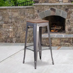 Flash Furniture Lincoln 30 High Backless Silver Antique Finish with Clear Coat Metal Barstool with Square Wood Seat