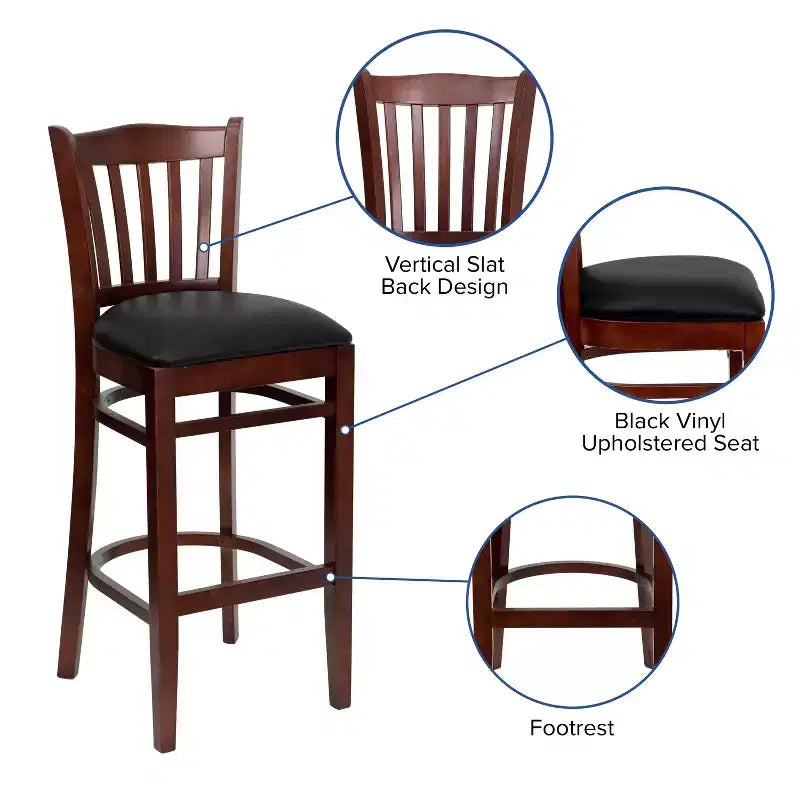 Flash Furniture Vertical Slat Back Wooden Restaurant Barstool
