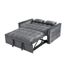 Causeuse de futon moderne en velours avec dossier inclinable et poches, 2 places – Gris foncé / Gris clair / Bleu / Noir