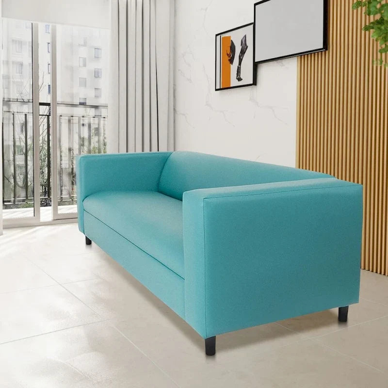 Coast to Coast Sofas Mid Century Modern 3 Seater Sofa Faux Leather Solid Wood Frame Upholstered