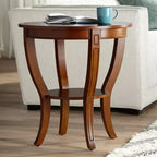 Elm Lane Patterson II Vintage Cherry Wood Round Accent Side End Table 26 Wide with Lower Shelf Brown Curving Legs for Living Room Bedroom Bedside