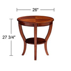 Elm Lane Patterson II Vintage Cherry Wood Round Accent Side End Table 26 Wide with Lower Shelf Brown Curving Legs for Living Room Bedroom Bedside