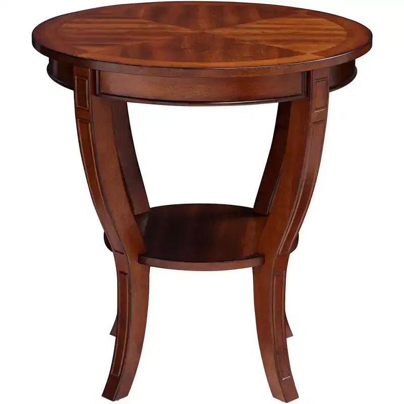 Elm Lane Patterson II Vintage Cherry Wood Round Accent Side End Table 26 Wide with Lower Shelf Brown Curving Legs for Living Room Bedroom Bedside