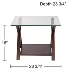 Elm Lane Ashton Modern Espresso Wood Square Accent Side End Table 23 3/4 Wide with Shelf Brown Clear Glass Tabletop for Living Room Bedroom Entryway