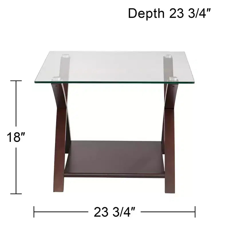 Elm Lane Ashton Modern Espresso Wood Square Accent Side End Table 23 3/4 Wide with Shelf Brown Clear Glass Tabletop for Living Room Bedroom Entryway