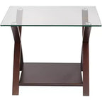 Elm Lane Ashton Modern Espresso Wood Square Accent Side End Table 23 3/4 Wide with Shelf Brown Clear Glass Tabletop for Living Room Bedroom Entryway