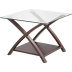 Elm Lane Ashton Modern Espresso Wood Square Accent Side End Table 23 3/4 Wide with Shelf Brown Clear Glass Tabletop for Living Room Bedroom Entryway