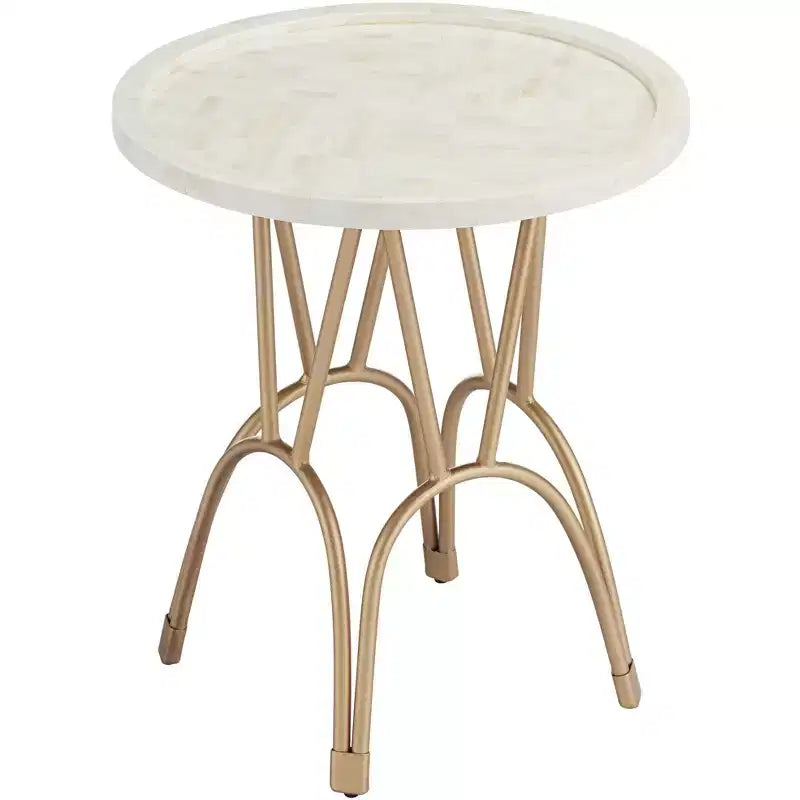 Coast to Coast Accents Osso Modern Metal Round Accent Table 20 Wide Gold Mosaic Bone Tile Tabletop for Living Room Bedroom Bedside Entryway House