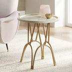 Coast to Coast Accents Osso Modern Metal Round Accent Table 20 Wide Gold Mosaic Bone Tile Tabletop for Living Room Bedroom Bedside Entryway House