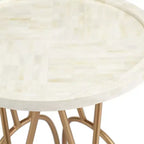 Coast to Coast Accents Osso Modern Metal Round Accent Table 20 Wide Gold Mosaic Bone Tile Tabletop for Living Room Bedroom Bedside Entryway House
