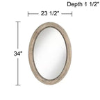 Noble Park Zahra Oval Vanity Decorative Wall Mirror Rustic Farmhouse Beaded Trim Natural Wood Frame 23 1/2 Wide for Bathroom Bedroom Living Room Home