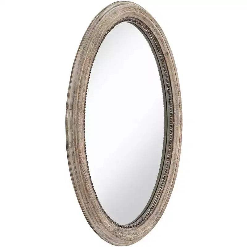 Noble Park Zahra Oval Vanity Decorative Wall Mirror Rustic Farmhouse Beaded Trim Natural Wood Frame 23 1/2 Wide for Bathroom Bedroom Living Room Home