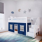 Max & Lily Twin Low Loft with Stairs and Curtains