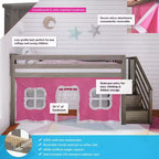 Max & Lily Twin Low Loft with Stairs and Curtains