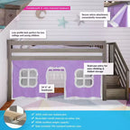 Max & Lily Twin Low Loft with Stairs and Curtains
